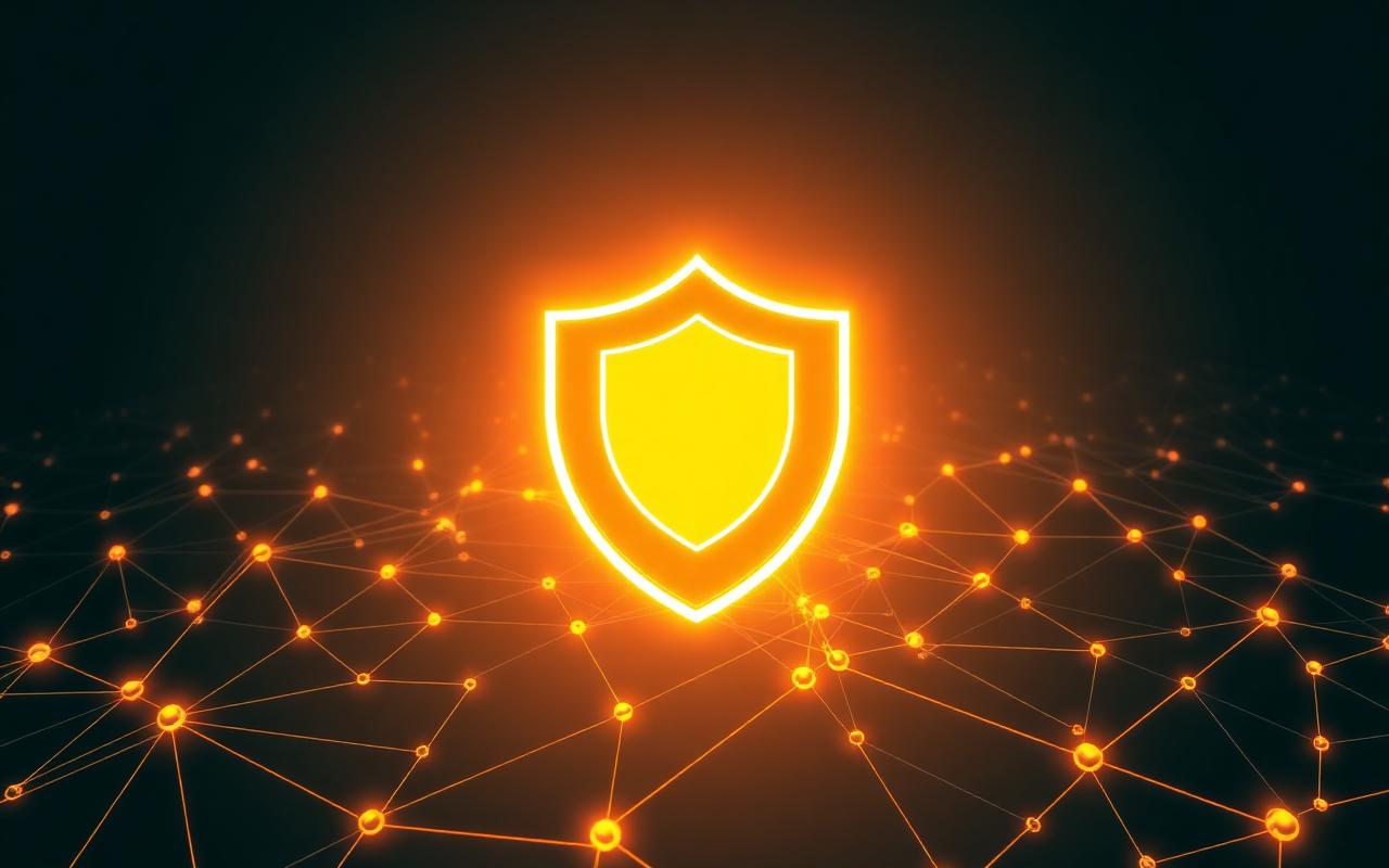 Glowing shield over a network graph representing scoped detection